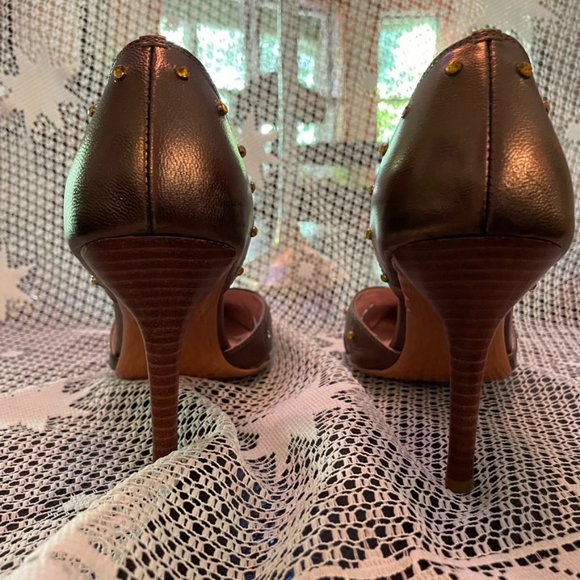 Gold/bronze leather stiletto heels - Picture 6 of 14